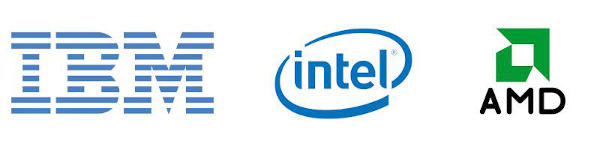 Informatica di base per principianti - Loghi di Intel, AMD ed IBM