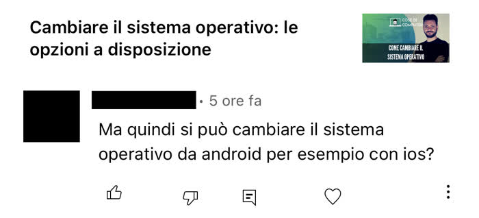 Commento in cui mi chiedono se sia possibile installare iOS su Android