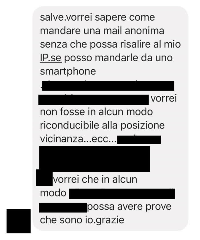 Messaggio in cui mi si chiede come inviare email anonime