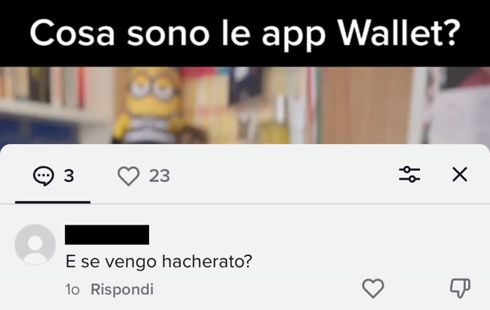 Commento in cui mi si chiede se le app wallet sono sicure