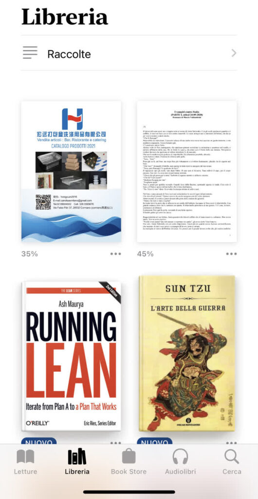 Leggere i PDF con un tablet - Interfaccia dell'app "Libri" per iOS