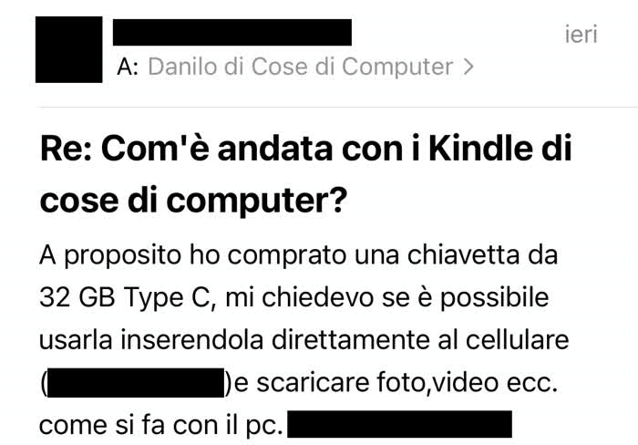 Mail in cui mi si chiede come leggere una chiavetta USB con lo smartphone