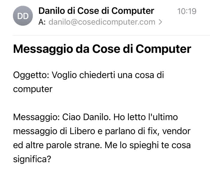 Libero non funziona - Messaggio in cui mi si chiede un chiarimento riguardo ai termini usati da Libero per spiegare il problema