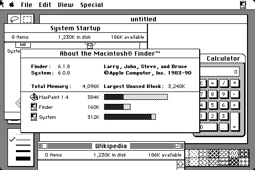 Schermata della prima versione di macOS, da cui il sistema operativo Windows è stato copiato