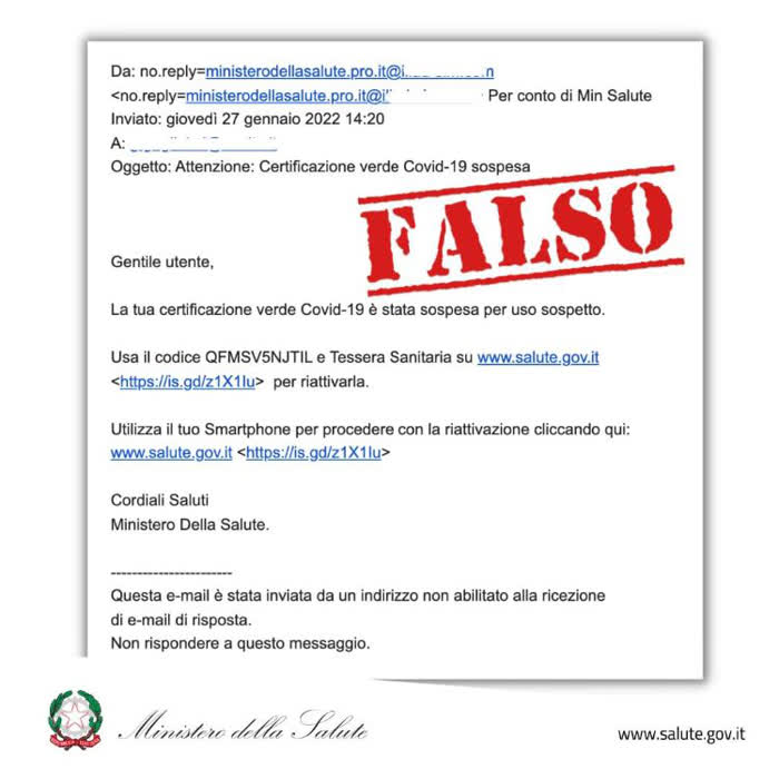 Mail green pass sospeso: avviso del Ministero della Salute