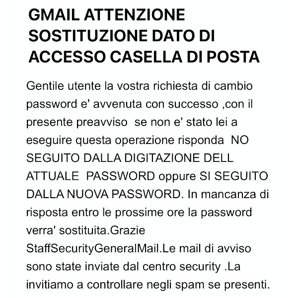 Mail di richiesta password - Testo della mail che ho ricevuto