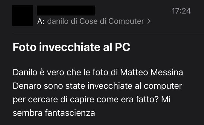 Messaggio in cui mi si chiede se le foto di Matteo Messina Denaro siano state davvero generate con un computer