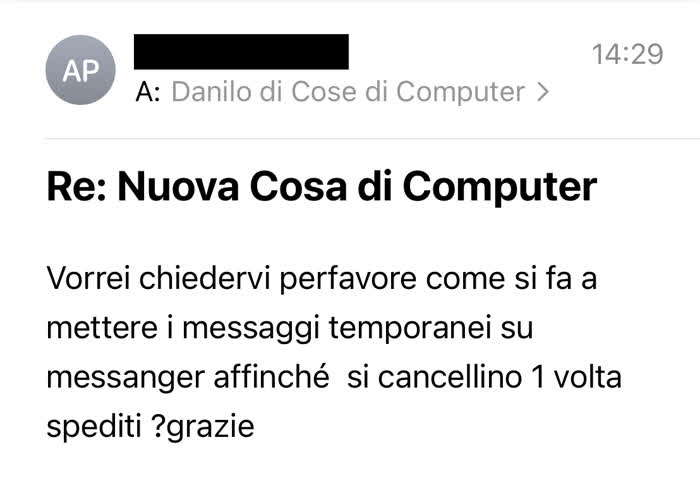 Richiesta di cosa di computer in cui mi si chiede come impostare i messaggi temporanei su Messenger