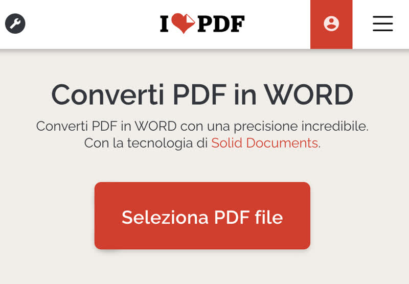Modifica PDF in Word - Schermata iniziale di iLovePDF