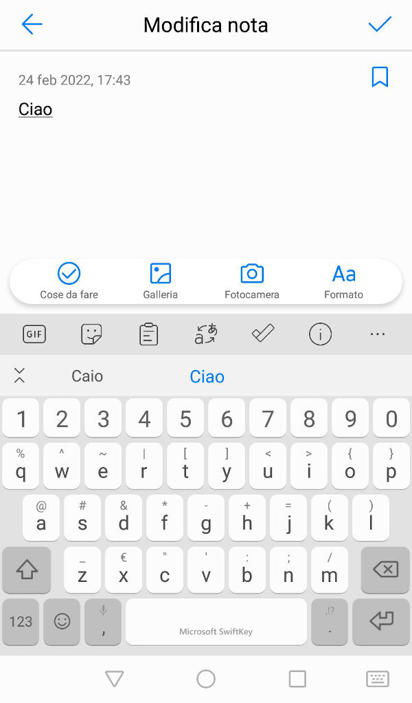 Informatica di base - Schermata dell'app Note di Android