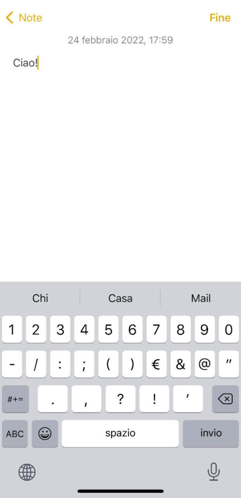 Informatica di base - Schermata dell'app Note di iOS