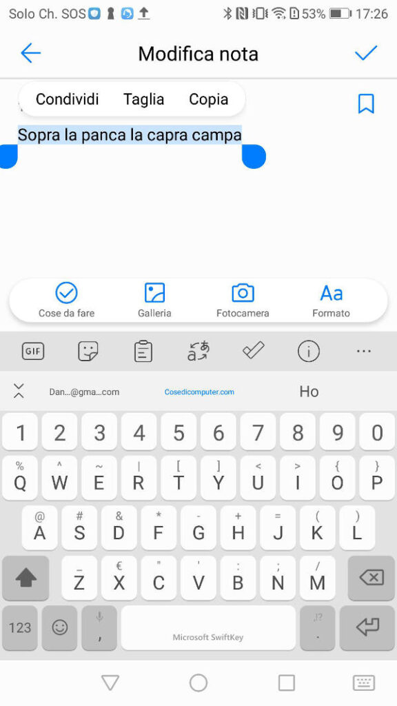 Informatica di base - Schermata dell'app "Note" di Android