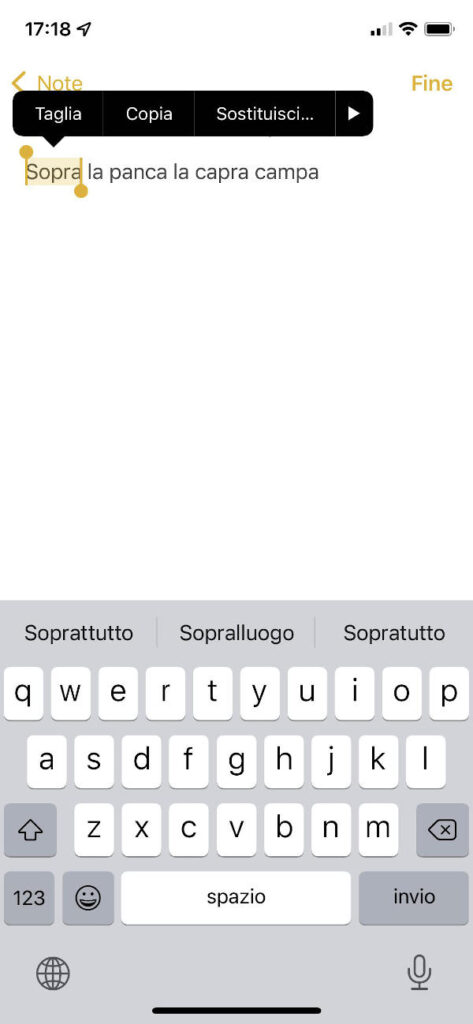Informatica di base - Schermata dell'app "Note" di iOS