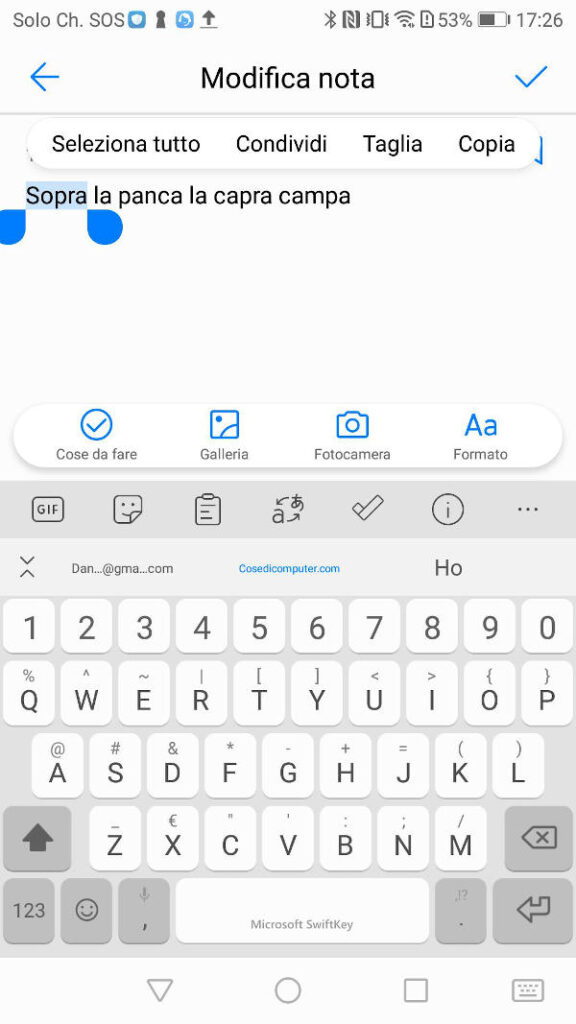 Informatica di base - Schermata dell'app "Note" di Android