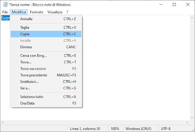 Informatica di base - Schermata del Blocco Note di Windows