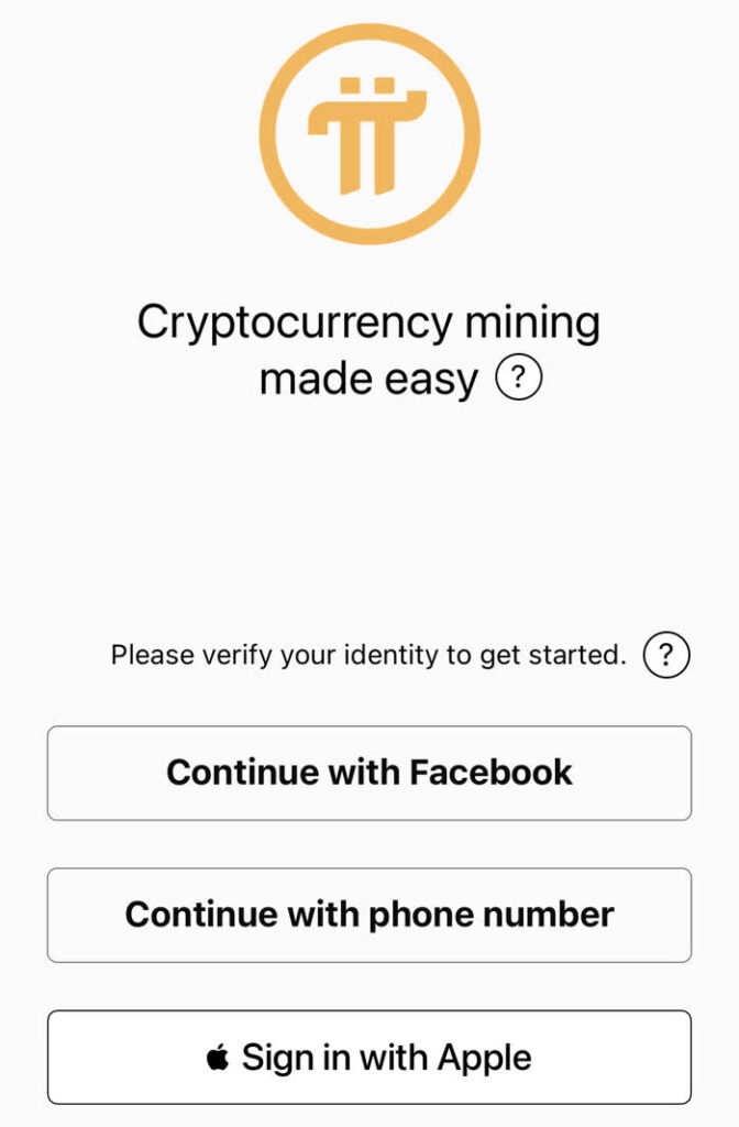 Schermata dell'app Pi Network che chiede la conferma dell'identità