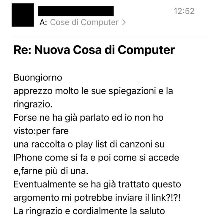 Domanda in cui mi si chiede come mettere musica su iPhone