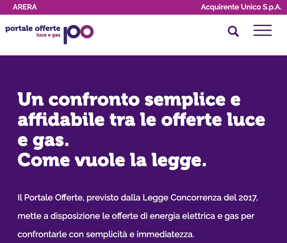 Schermata del portale offerte ARERA, per risparmiare sull'energia elettrica