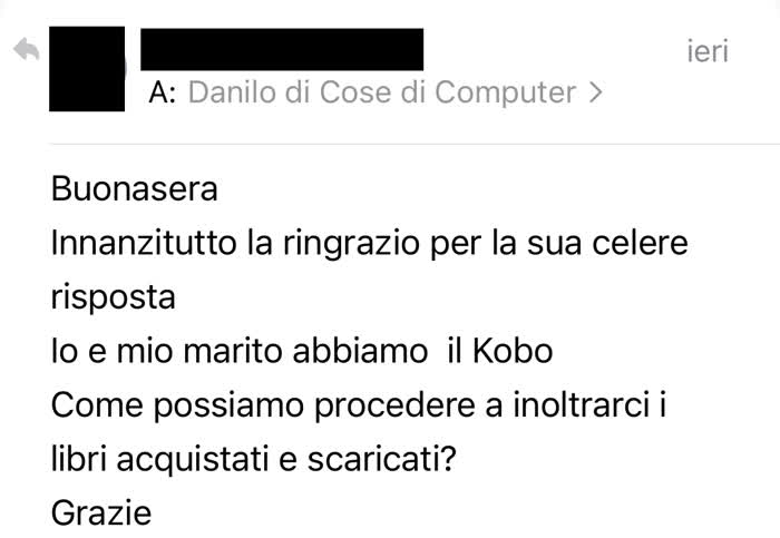 Richiesta di cosa di computer in cui mi si domanda se sia possibile prestare un eBook Kobo