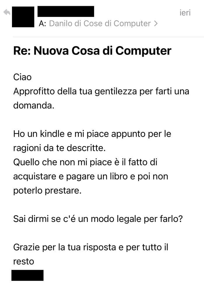 Richiesta di cosa di computer in cui mi si chiede se si possa prestare un Kindle in modo legale