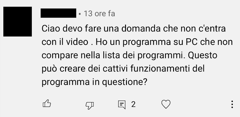 Programma che non compare nella lista: richiesta di Cosa di Computer