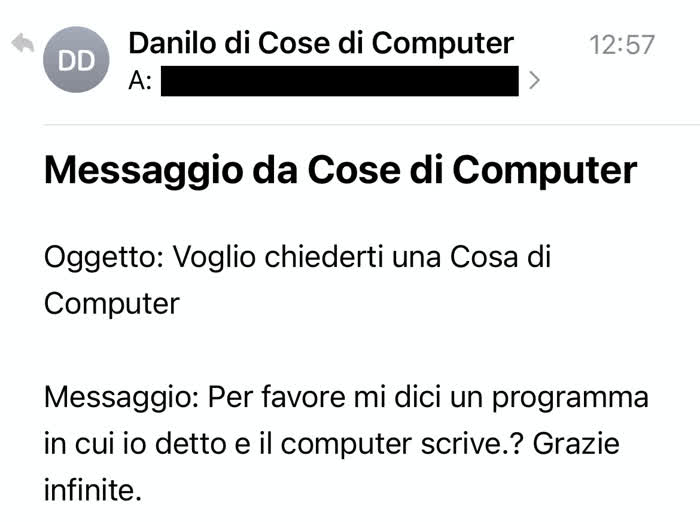 Messaggio in cui mi si chiede di suggerire un programma per dettare