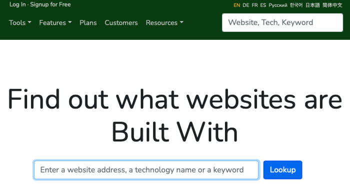 Recensione di BuiltWith - Home page (pagina principale) del sito