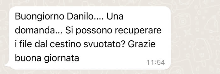 Messaggio in cui mi si chiede come recuperare i file eliminati dal cestino