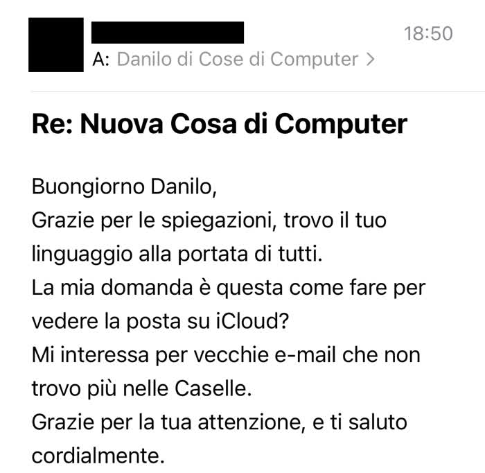 Richiesta di cosa di computer in cui mi si chiede come recuperare le email da iCloud