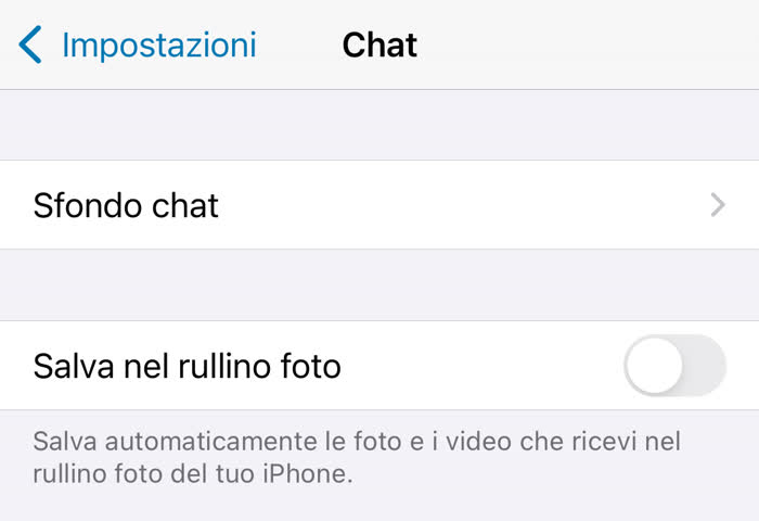 Recuperare le foto da WhatsApp - Schermata impostazioni di WhatsApp