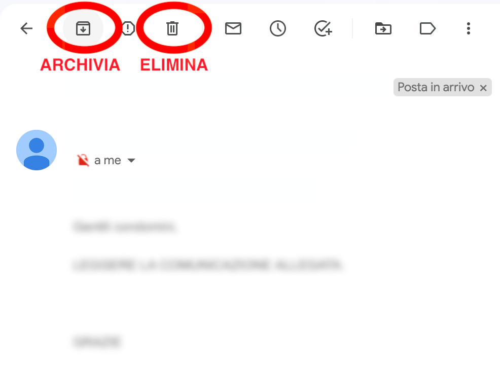 Recupero delle email cancellate da Gmail - I tasti di archiviazione ed eliminazione dei messaggi