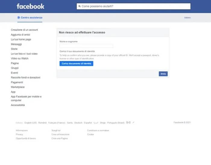 Recuperare un account Facebook senza cellulare