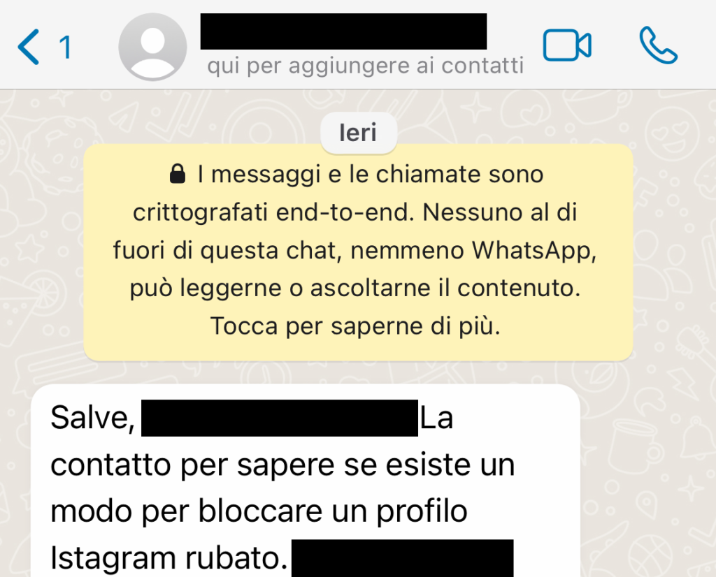 Recuperare un account Instagram - richiesta ricevuta via WhatsApp