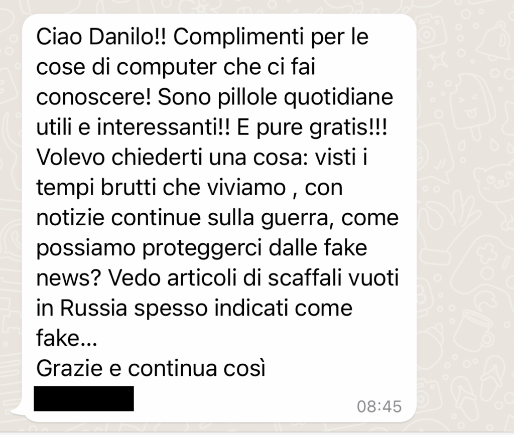 Come riconoscere le fake news - Richiesta ricevuta via WhatsApp