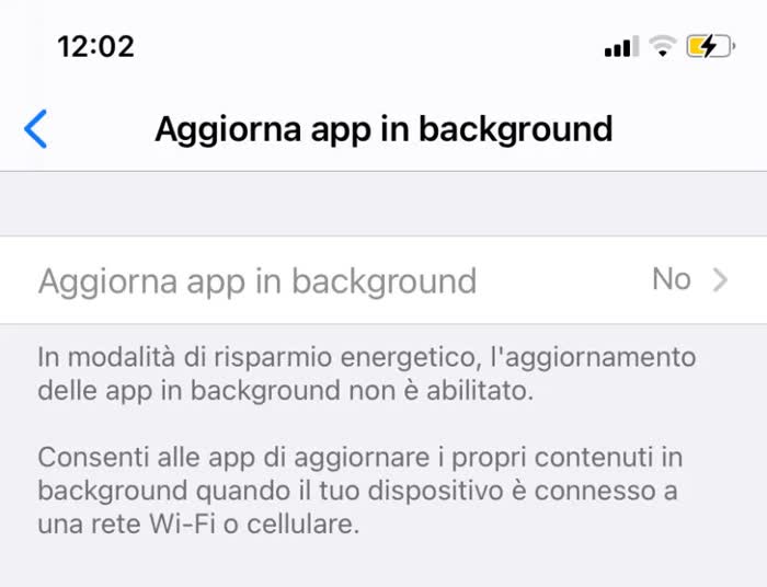 L'opzione "aggiorna app in background" serve a ridurre il consumo della batteria del cellulare