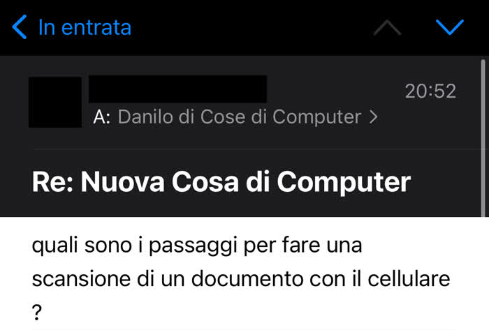 Messaggio in cui mi chiedono come scansionare un documento col cellulare