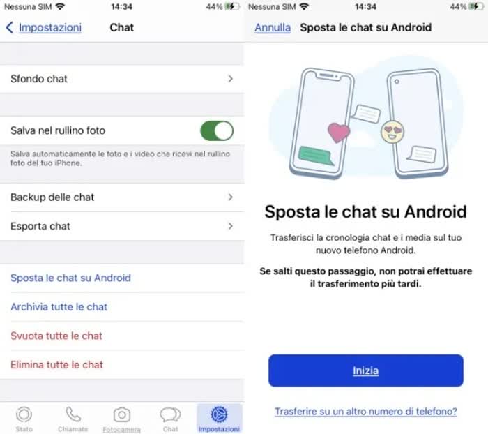 Schermata di WhatsApp per iPhone per trasferire le chat WhatsApp da iPhone ad Android