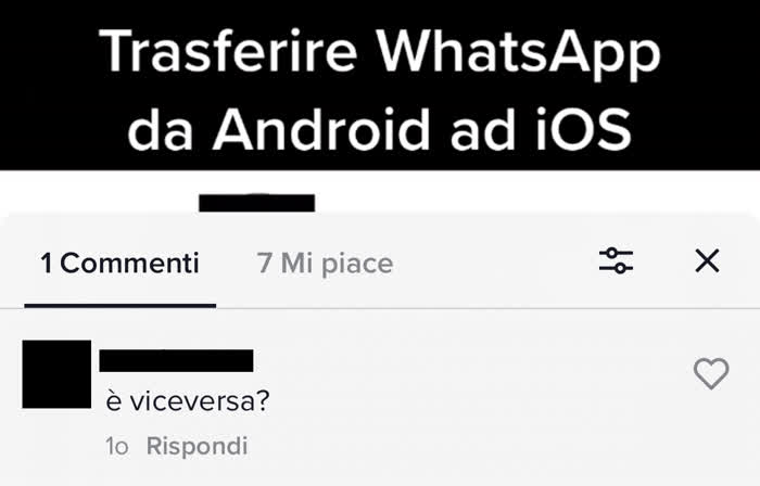 Commento in cui mi si chiede come trasferire le chat WhatsApp da iPhone ad Android