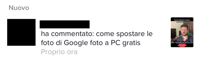 Commento in cui mi si chiede come trasferire le foto da Google Foto ad un PC