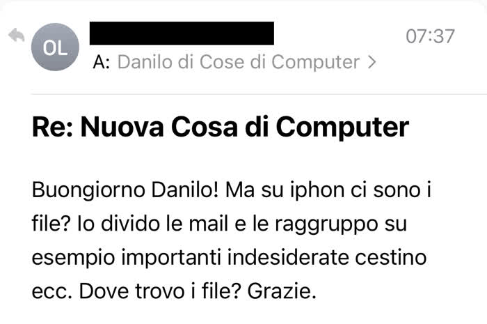 Messaggio in cui mi si chiede come usare le cartelle mail