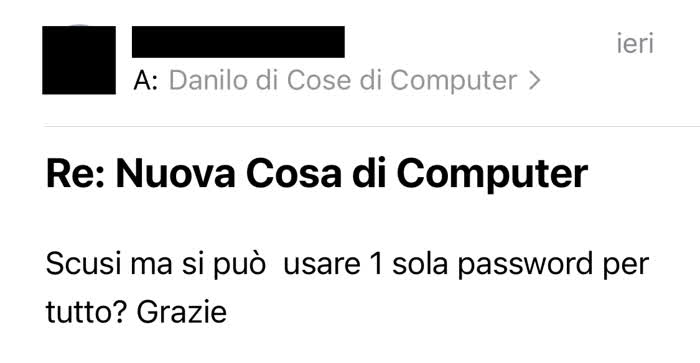 Richiesta di cosa di computer in cui mi si domanda se sia possibile usare una sola password per tutti gli account