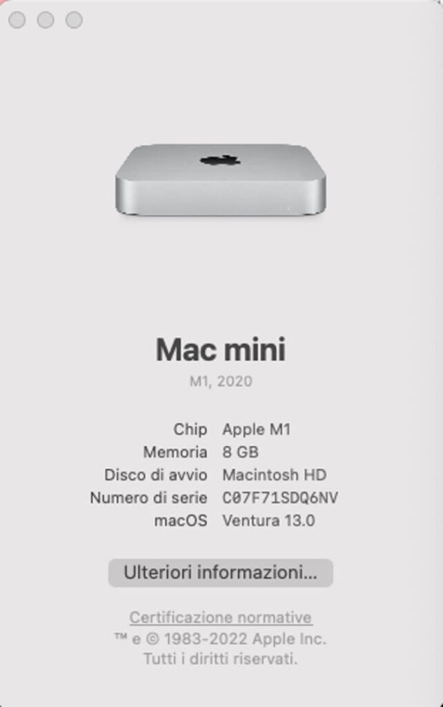 Schermata di macOS dal quale vedere le caratteristiche di un computer