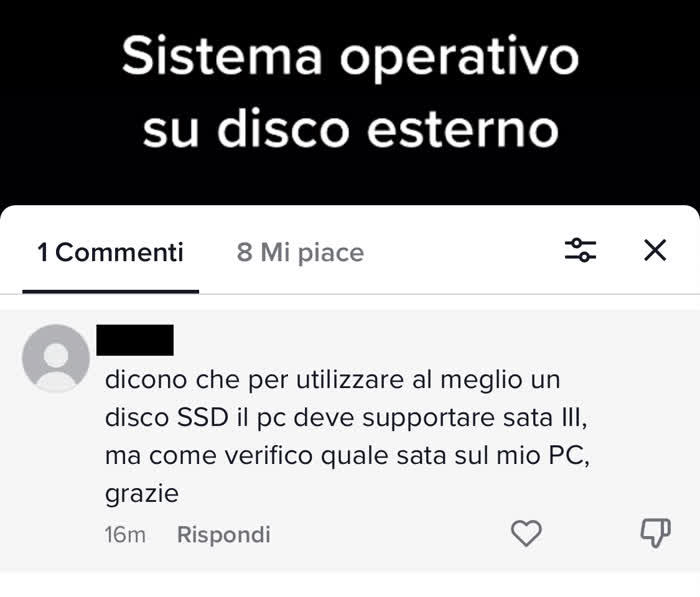 Commento in cui mi si chiede come vedere le caratteristiche di un computer