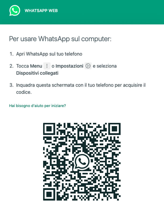 Istruzioni per visualizzare WhatsApp su PC, mostrate sul sito WhatsApp Web